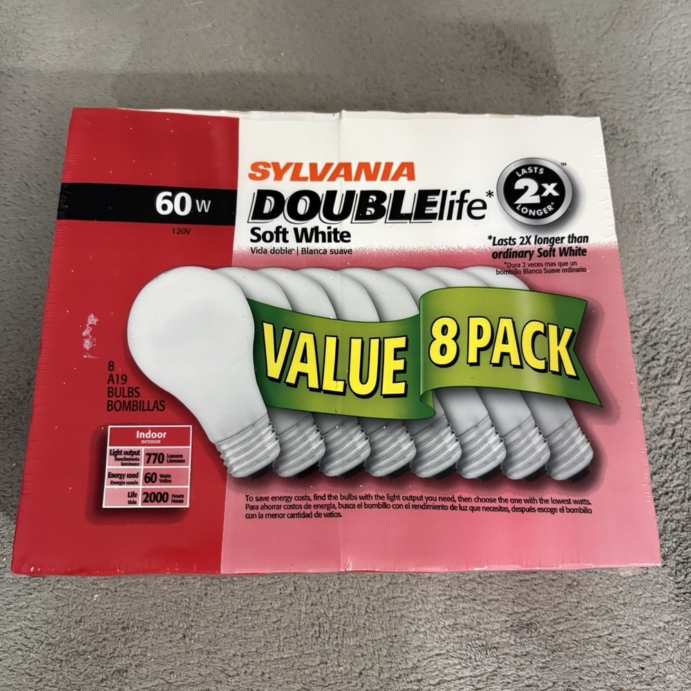 8 Pack Sylvania 60W Soft White Light Bulbs A19 NEW Sealed
